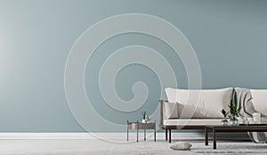 Interior wall mock up with Scandinavian style sofa with coffe table. Minimalist interior design. 3D illustration