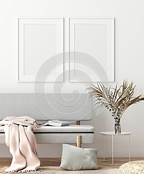 Interior wall, poster mock up, Scandinavian style