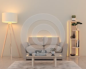 Interior wall with soft white led lights.