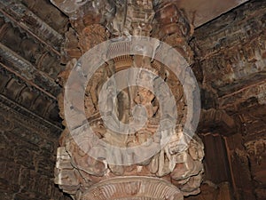 Interior, on the walls of ancient Kama Sutra temples in India kajuraho. UNESCO world heritage site. India`s most famous