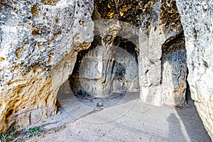 Interior walls of the limestone cave Duivelsgrot in Sint-Pietersberg