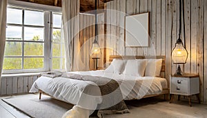 Interior of a warm wooden bedroom