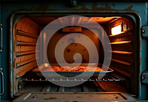 Interior of a Warmly Lit Oven, Ready for Baking