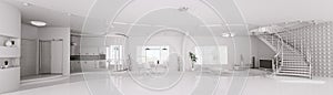Interior of white apartment panorama 3d render
