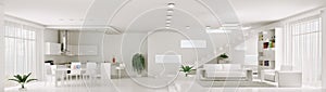 Interior of white apartment panorama 3d render