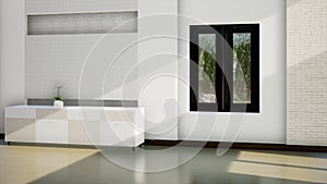 Interior of white empty room with window, 3d rendering background