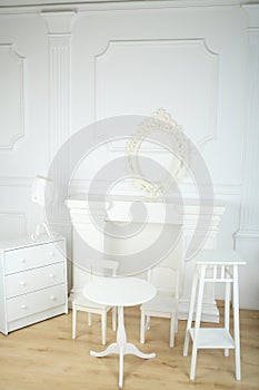 Interior white room with columns in ancient style,