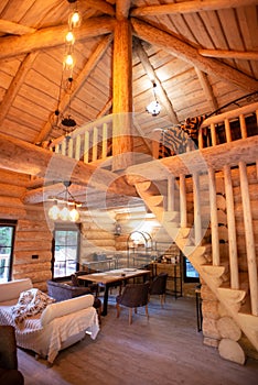 Interior of wood Chalet in mountains