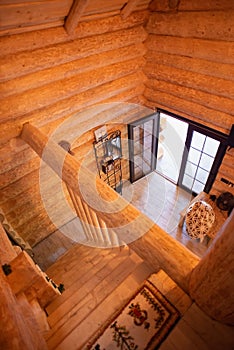 Interior of wood Chalet in mountains