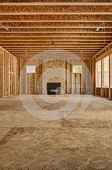 Interior wood frame construction new home