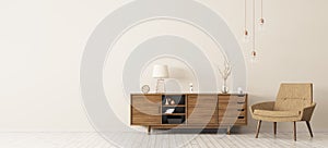 Interior with wooden cabinet and armchair 3d rendering