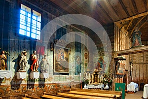 Interior of wooden church in Hervartov