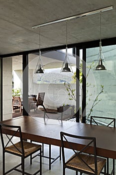 Interior, wooden dining table