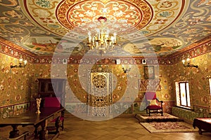 Interior of the wooden palace of Tsar Alexei Mikhailovich in Kolomenskoye,