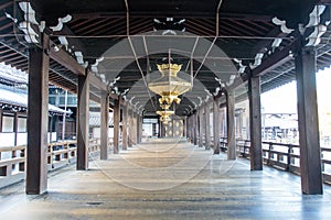 Interior of the wooden Shinto Nishi Hongan-Ji temple in Kyoto - Honshu - Japan