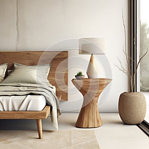 Interior with wooden side table 3d render