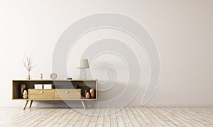 Interior with wooden sideboard 3d rendering