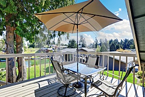 Interior of wraparound deck with amazing view of Lake Tapps.