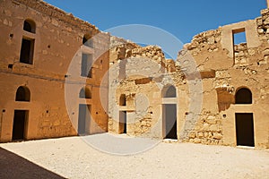 Interior yard of the abandoned desert castle Qasr Kharana Kharanah or Harrana near Amman, Jordan.