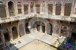 Interior yard of a historical haveli in Mandawa, India.