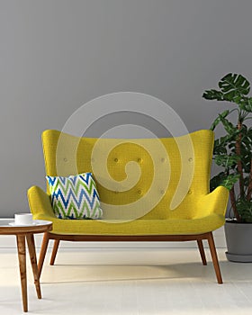 Interior with a yellow sofa