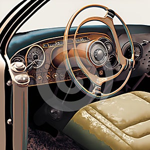 Interiore of a vintage car 50& x27;s style photo