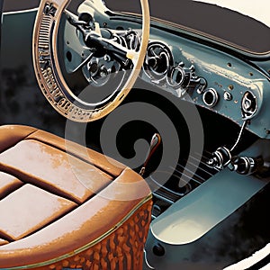 Interiore of a vintage car 50& x27;s style photo