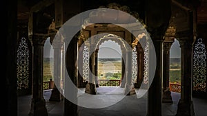 Interiors at Agra Fort in Agra, India of the emperors rooms