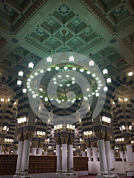 Interiors of Al-Masjid an-Nabawi - Prophet\'s Mosque - Medina - Islam Pilgrim site photo