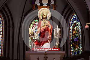 Interiors of Basilica of the Sacred Heart of Jesus - statue of Jesus - Indian Church - Pondicherry religious pilgrim trip