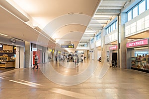 Interiors with duty free shops of Ben Gurion International Airport in Tel Aviv in Israel