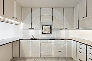 Interiors of empty apartment, kitchen