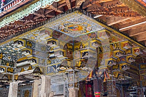 Interiors of hall of shrine of Sri Dalada Maligawa or the Temple of the Sacred Tooth Relic, a Buddhist temple in the city of Kandy