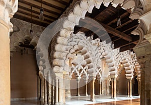 Interiors of medieval Aljaferia Palace, Zaragoza, Spain