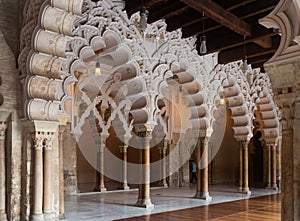 Interiors of medieval Aljaferia Palace, Zaragoza, Spain