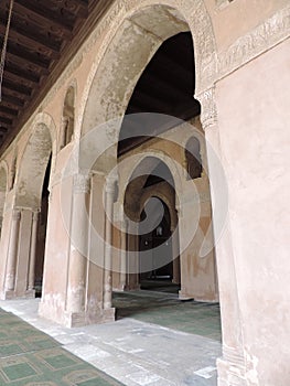 Interiors of Mosque of Ibn Tulun in Cairo, Egypt - Sacred Islamic site - Ancient architecture- Africa religious trip