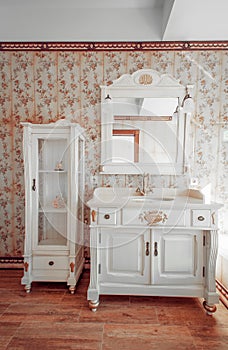 Interiors of new modern house. Bathroom. Vintage style.