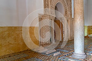 Interiors of Saadian tombs in the city of Marrakech, Morocco photo