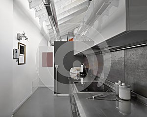 Interiors shots of a modern kitchen in the attic room