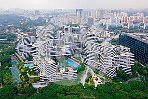 The Interlace apartments in Singapore city and skyscrapers