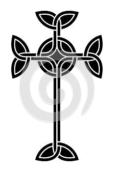 Interlaced Celtic cross, a Latin cross, with triangular knots and a circle