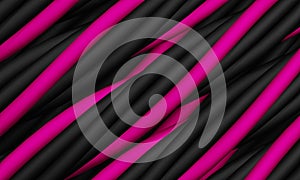 Interlaced diagonal shapes in black and pink colors in the form of slings. Abstract background. 3d rendering