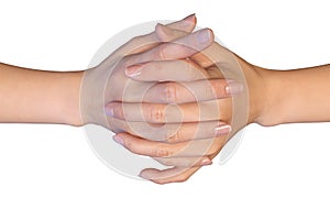 Interlaced fingers of a woman photo