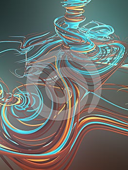 Interlacing abstract blue colored curves. Computer generated geometric pattern. 3D rendering