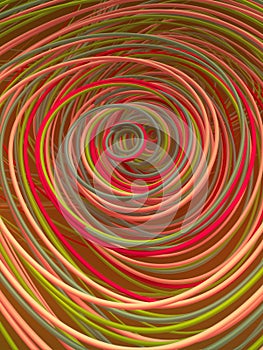 Interlacing abstract colored curves. Computer generated geometric pattern. 3D rendering