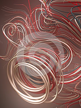 Interlacing abstract pink colored curves. Computer generated geometric pattern. 3D rendering