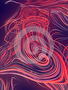 Interlacing abstract pink colored curves. Computer generated geometric pattern. 3D rendering