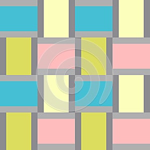 Interlacing Lines Maze Lattice. Ethnic Monochrome Texture. Seamless pink, green, yellow and blue pattern