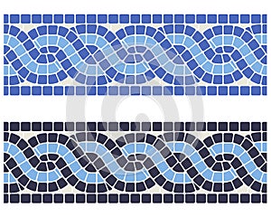 Interlacing mosaic braid, seamless pattern with interweaving tile lines, mosaic pigtails