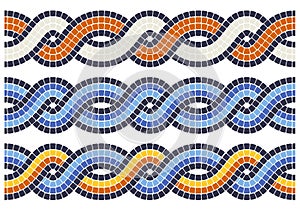 Interlacing of mosaic lines, seamless pattern with two interweaving tiles lines, portuguese style mosaic pigtails photo